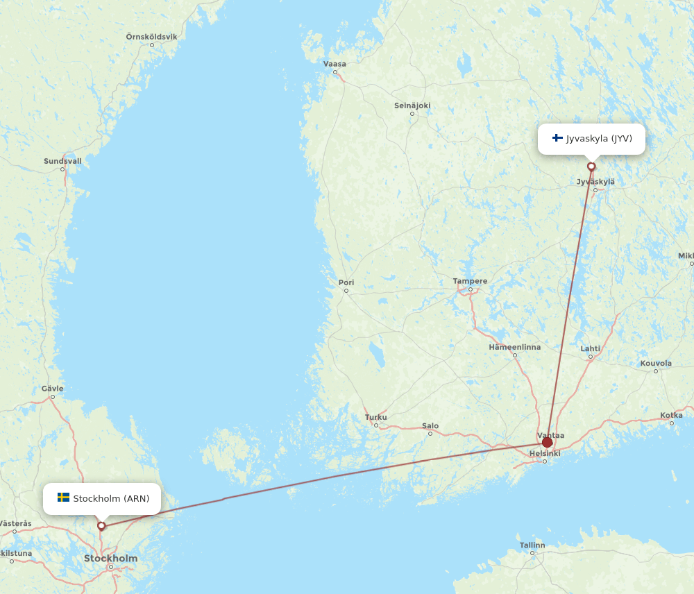 ARN to JYV flights and routes map