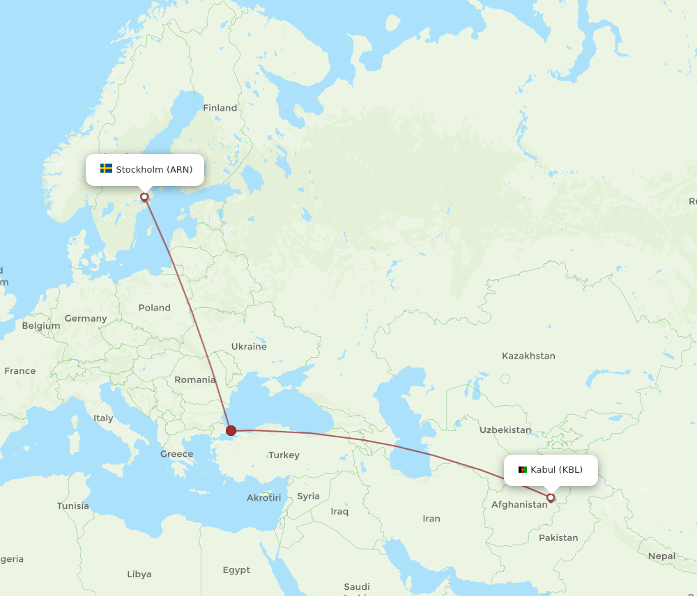 ARN to KBL flights and routes map