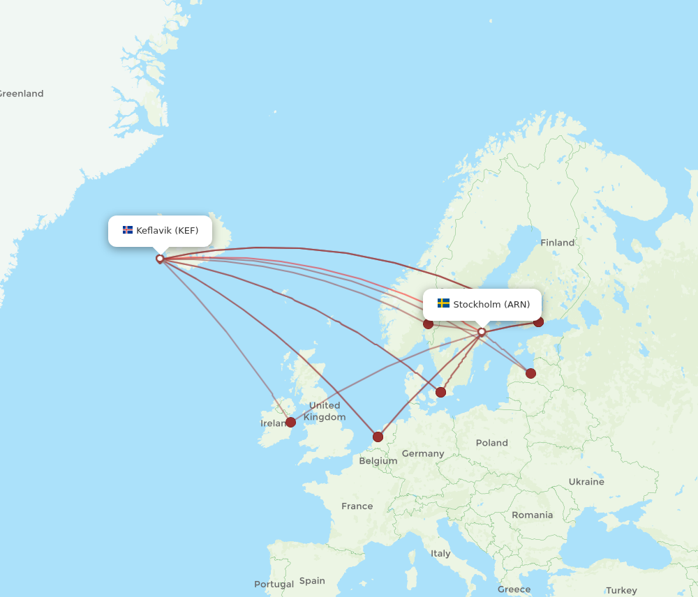 ARN to KEF flights and routes map
