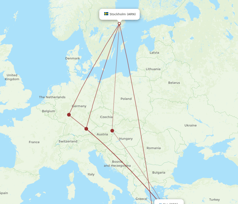 ARN-KGS flight routes