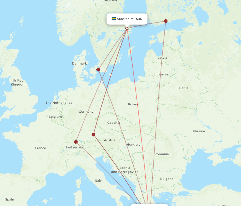 ARN to KLX flights and routes map