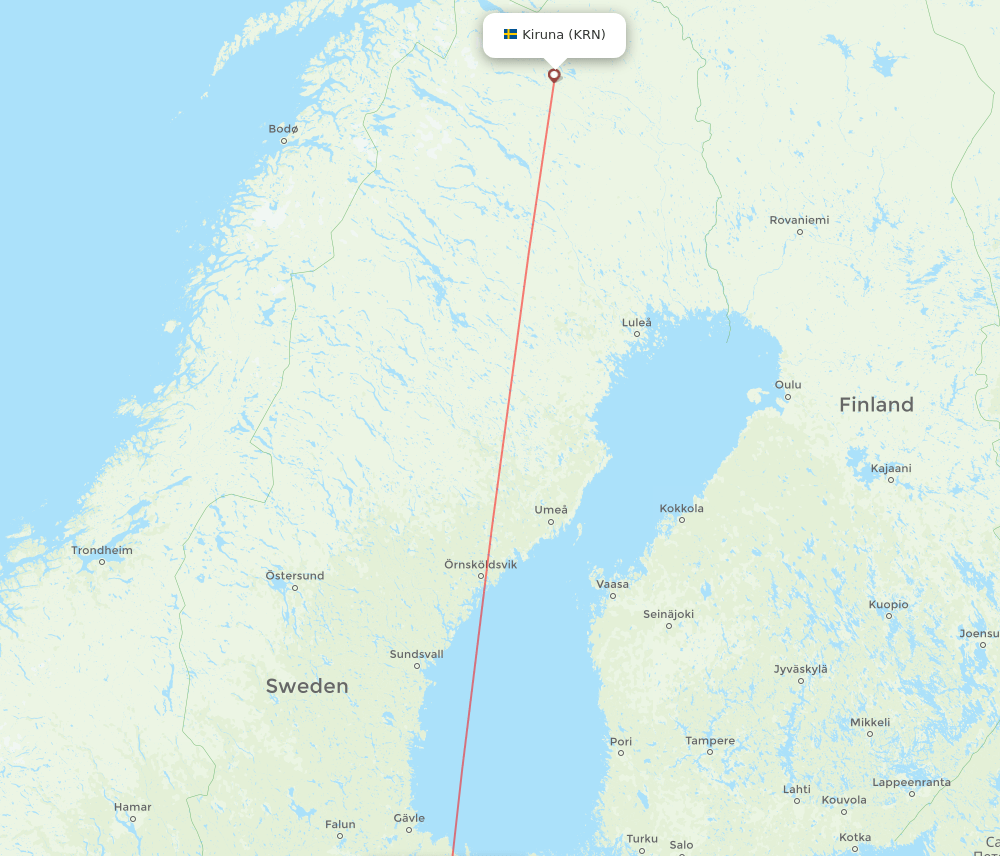 Stockholm - Kiruna route map and flight paths