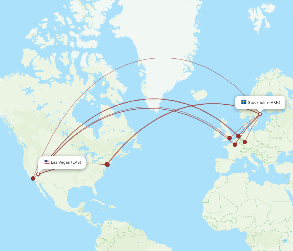 ARN to LAS flights and routes map