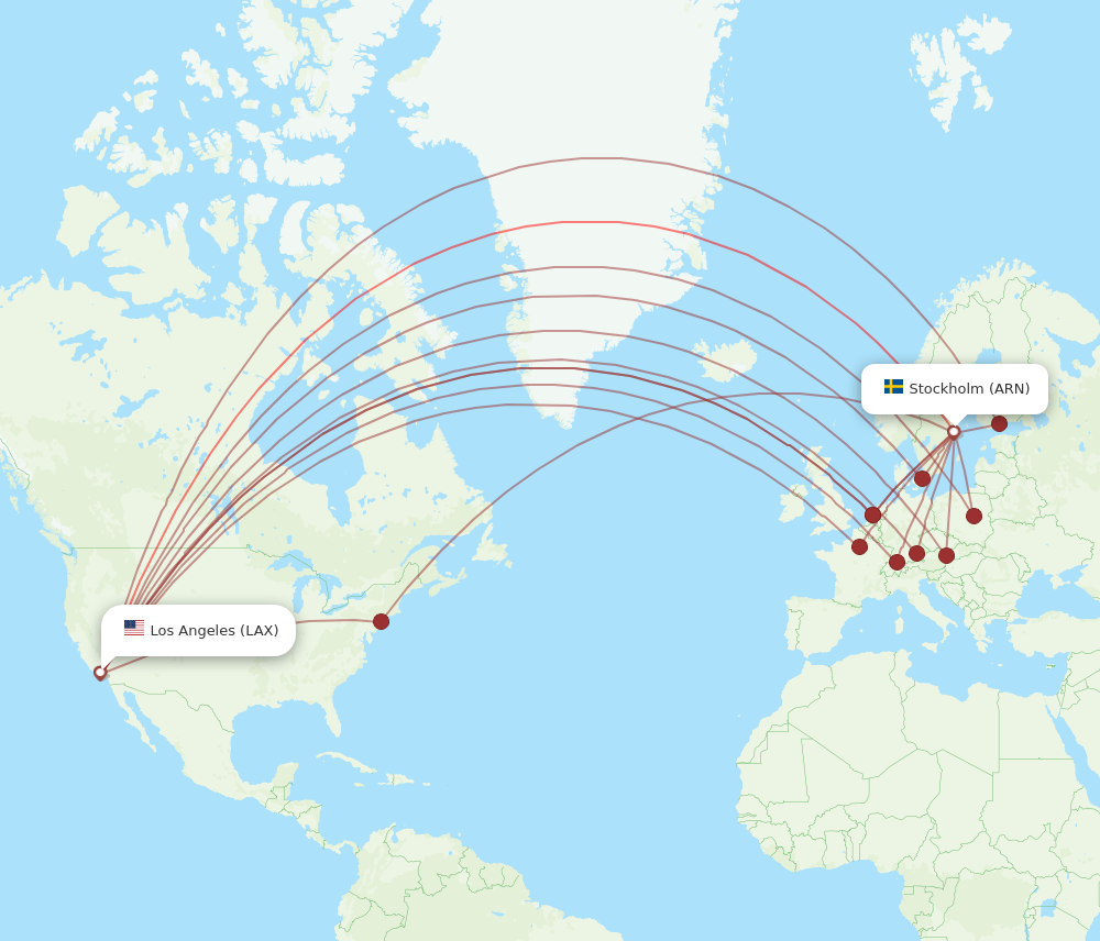 ARN to LAX flights and routes map