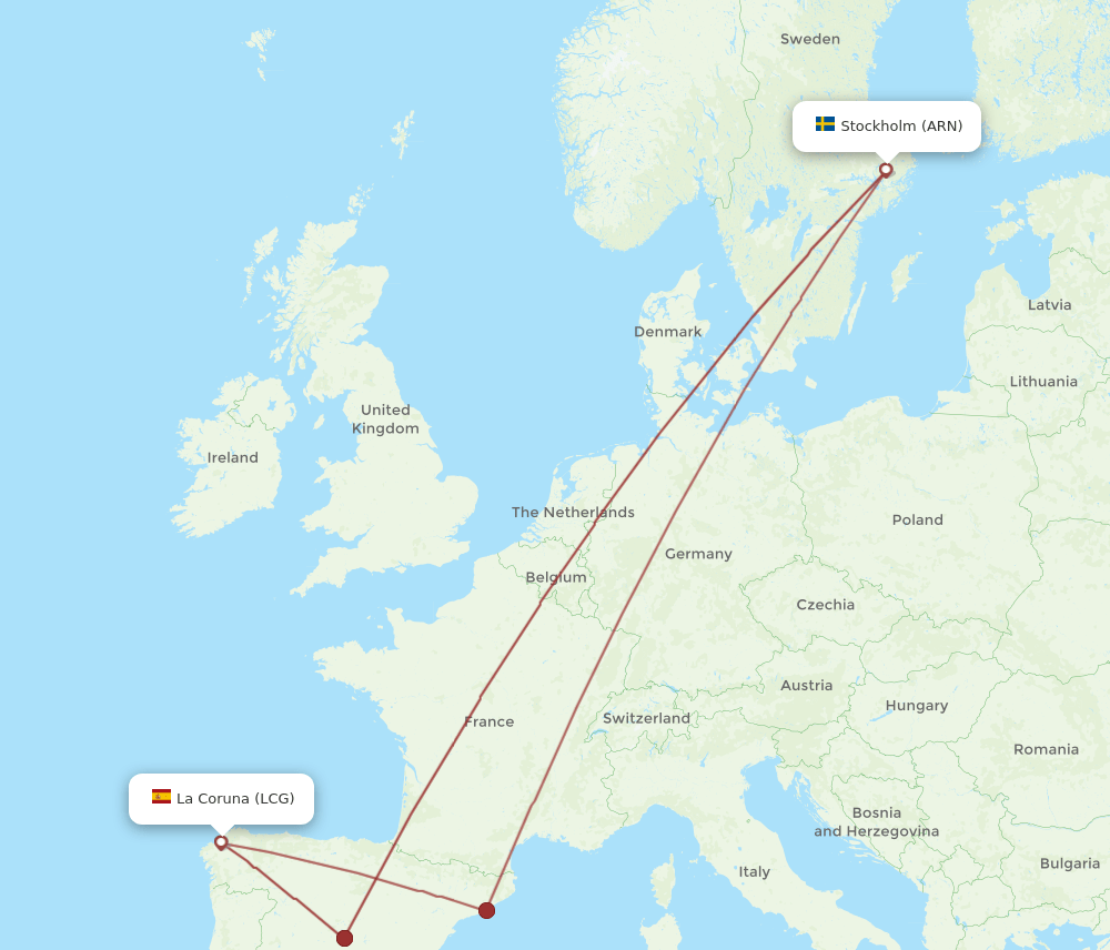 ARN-LCG flight routes