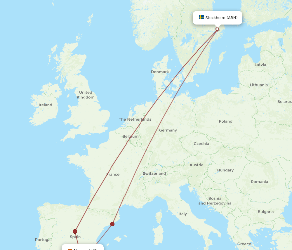ARN to LEI flights and routes map