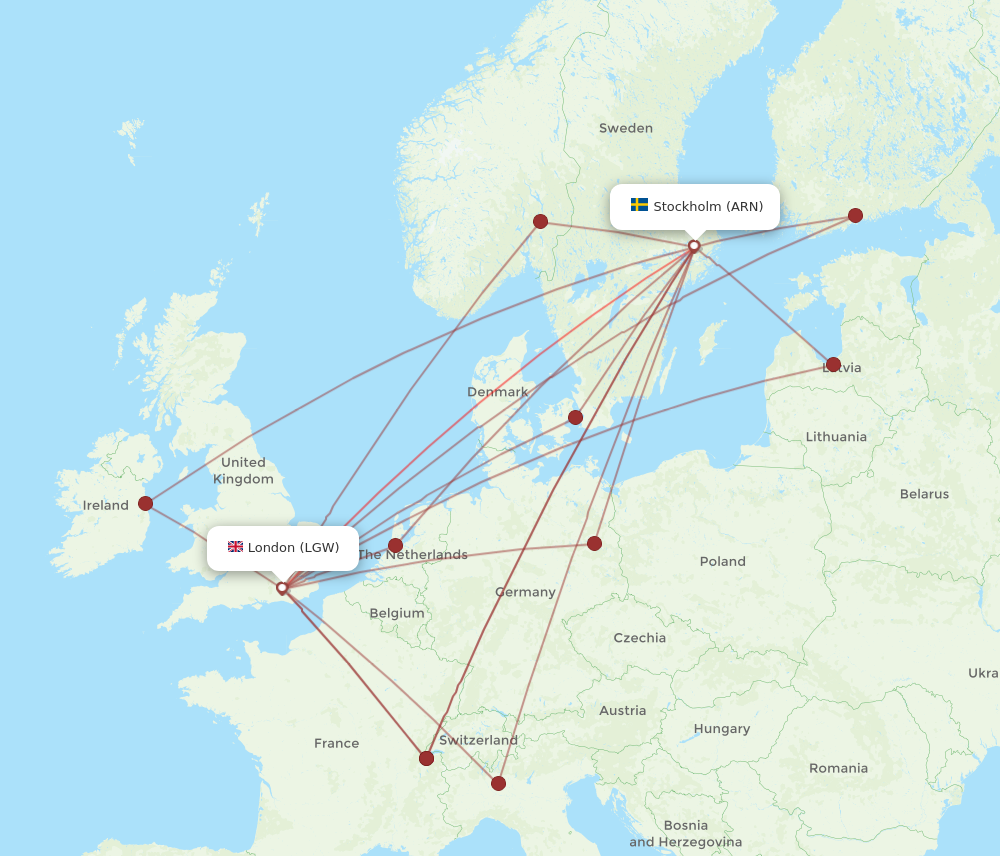 ARN to LGW flights and routes map