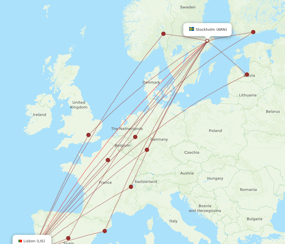 ARN-LIS flight routes