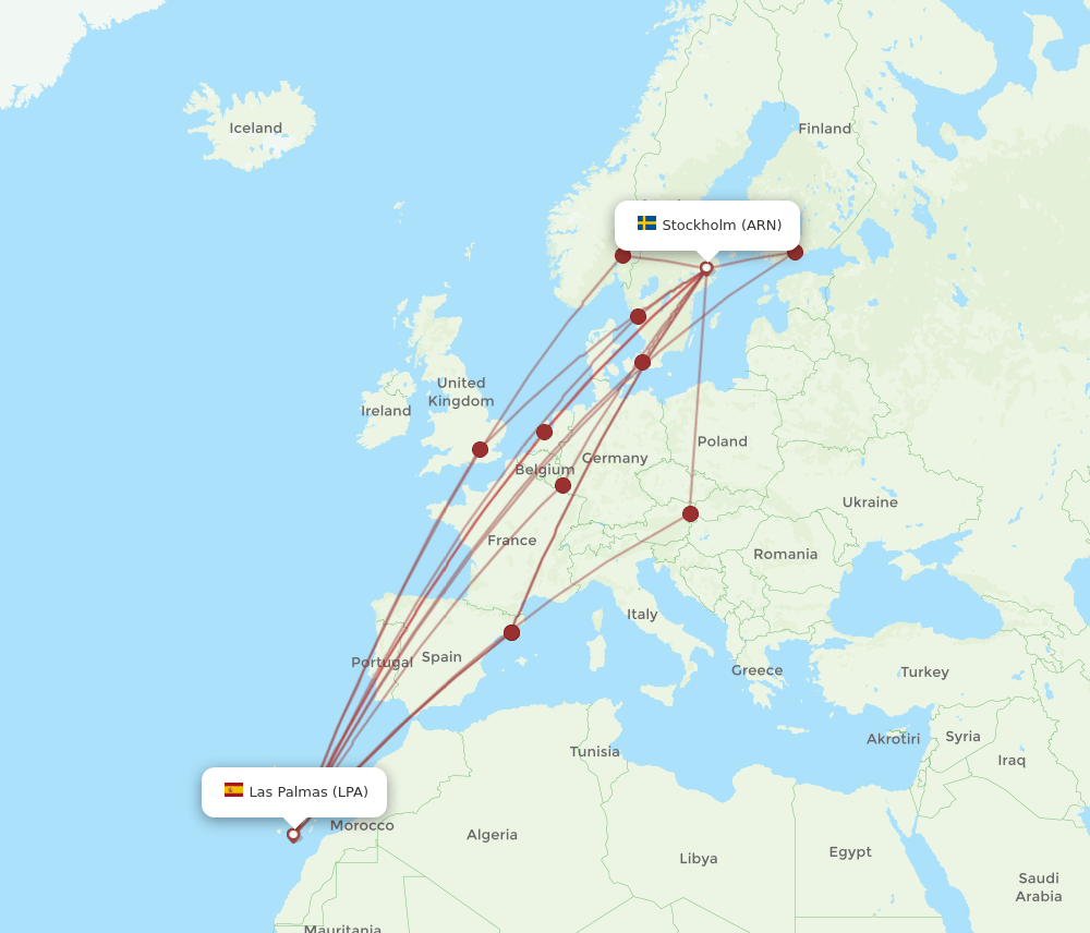 ARN to LPA flights and routes map
