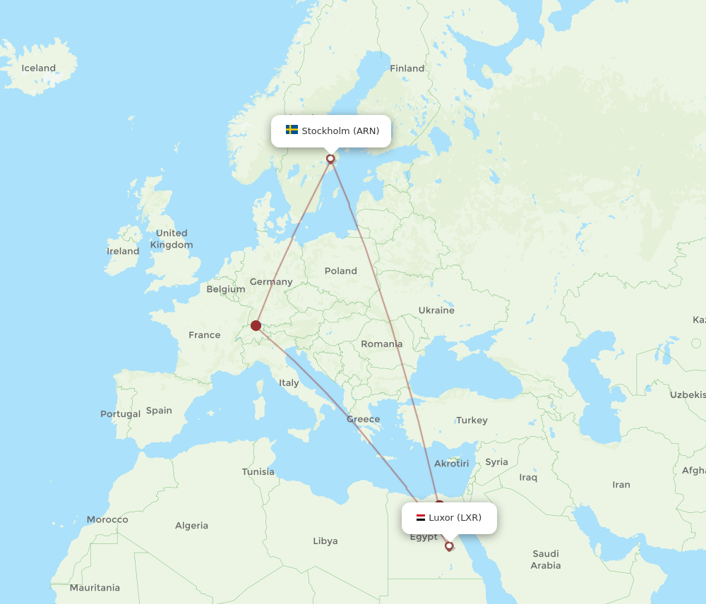 ARN-LXR flight routes