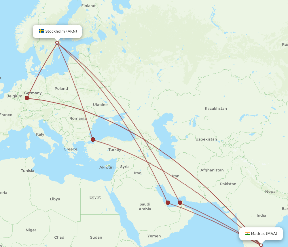 ARN-MAA flight routes