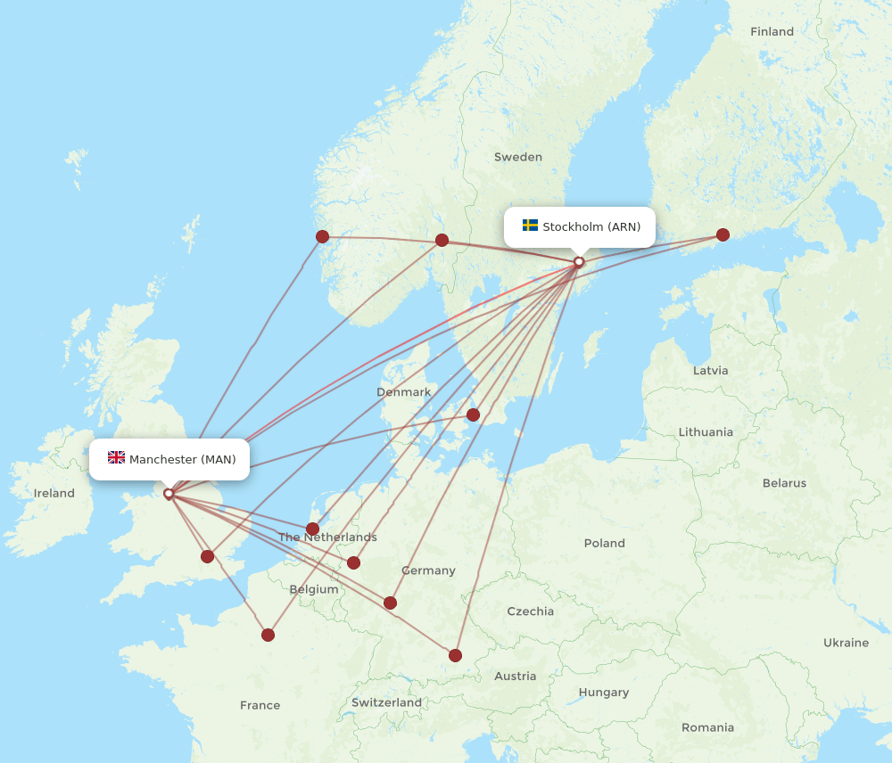 ARN-MAN flight routes