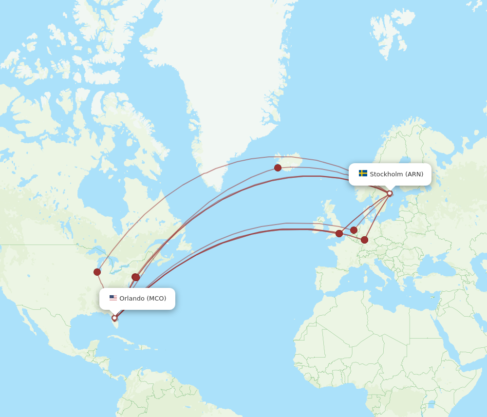 ARN to MCO flights and routes map