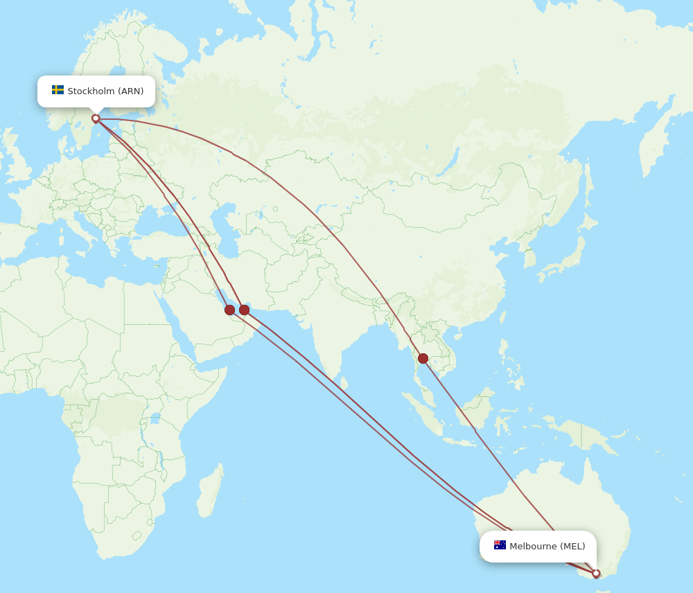 ARN-MEL flight routes