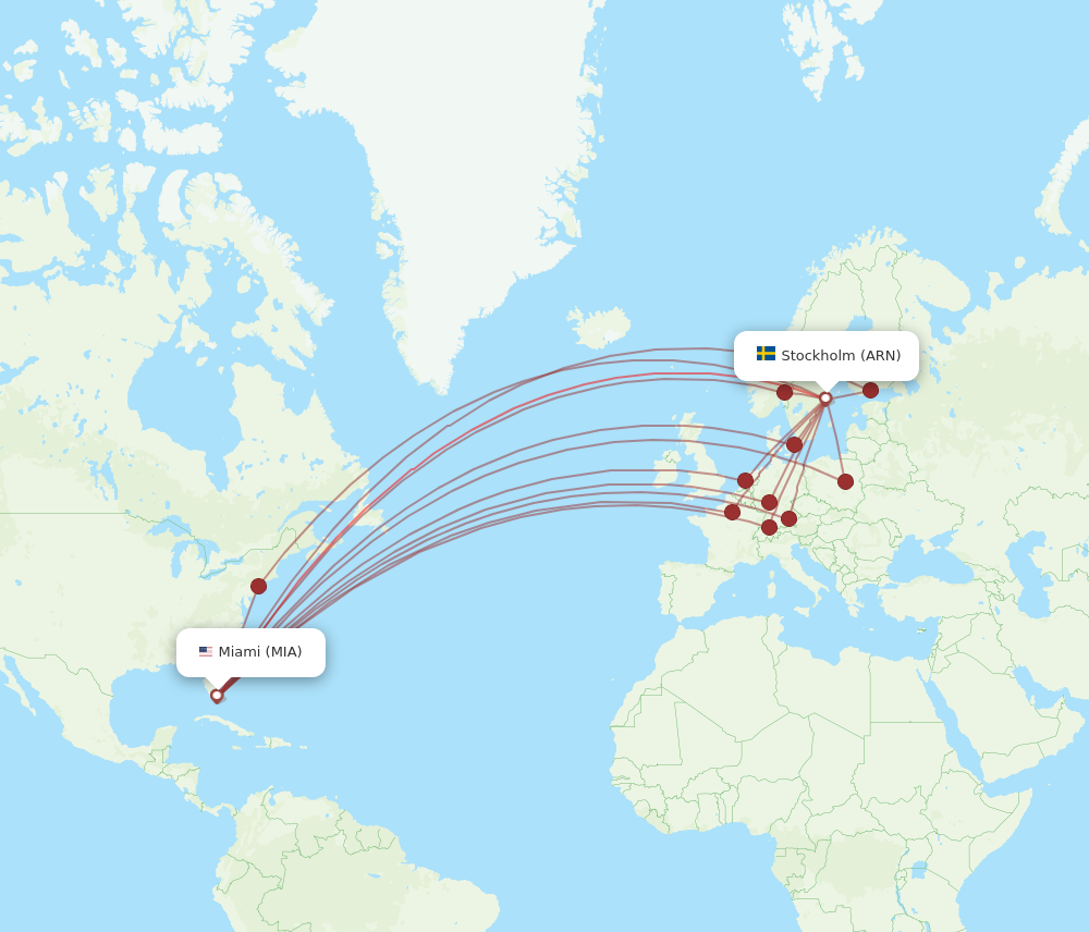 ARN to MIA flights and routes map