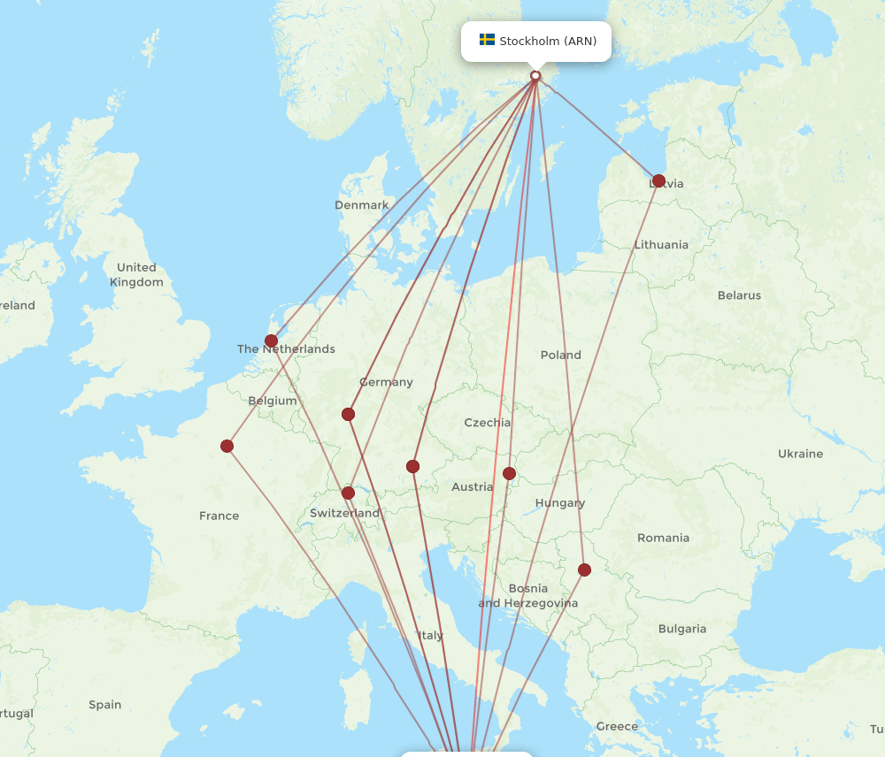 ARN to MLA flights and routes map