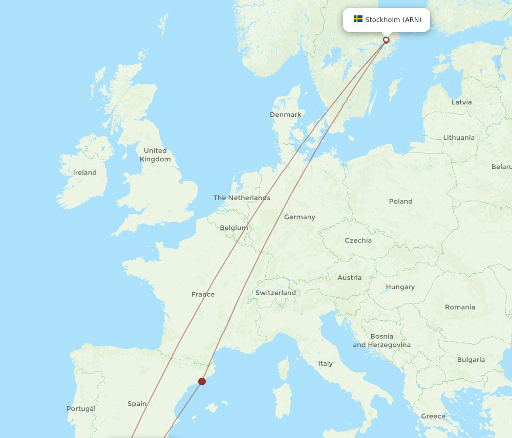 ARN-MLN flight routes