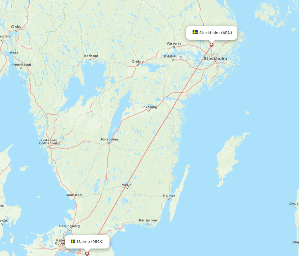 Stockholm - Malmo route map and flight paths