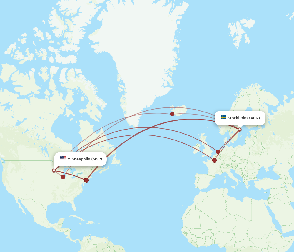 ARN to MSP flights and routes map