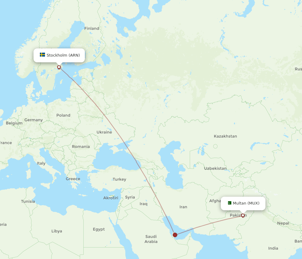 ARN to MUX flights and routes map