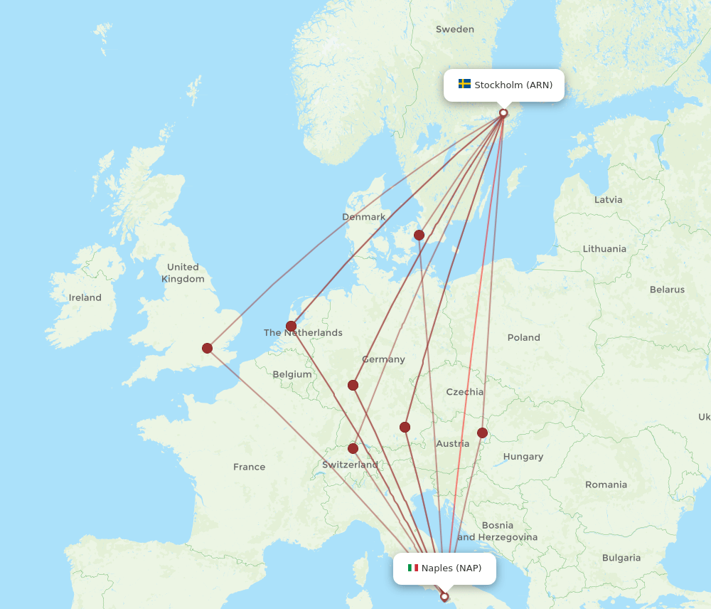 ARN to NAP flights and routes map