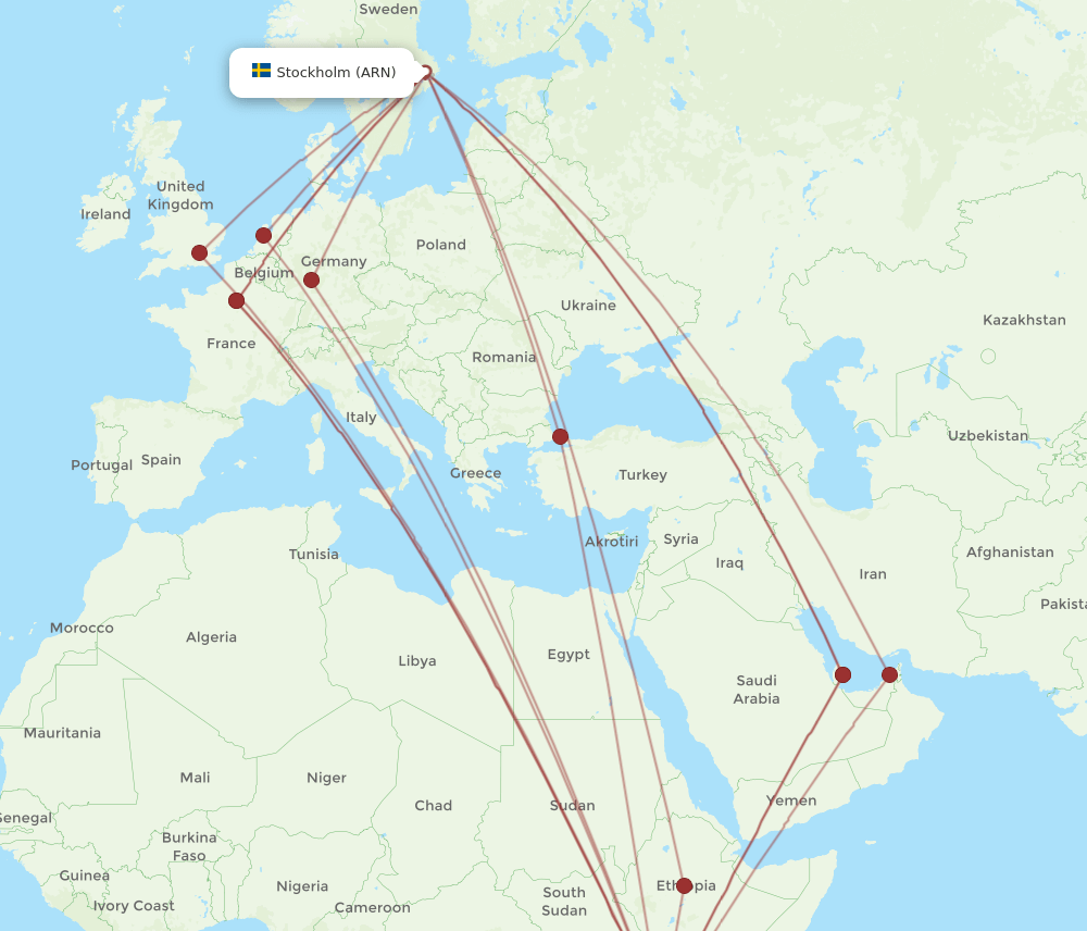 ARN to NBO flights and routes map