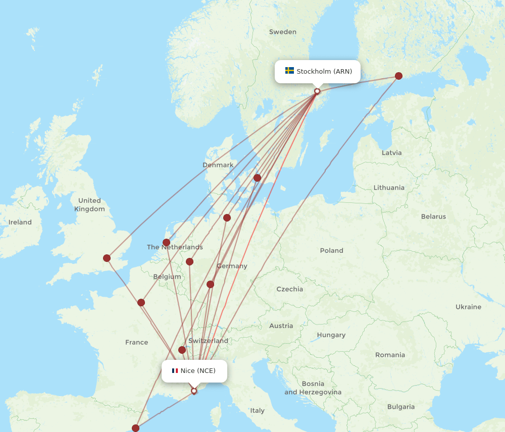 ARN-NCE flight routes