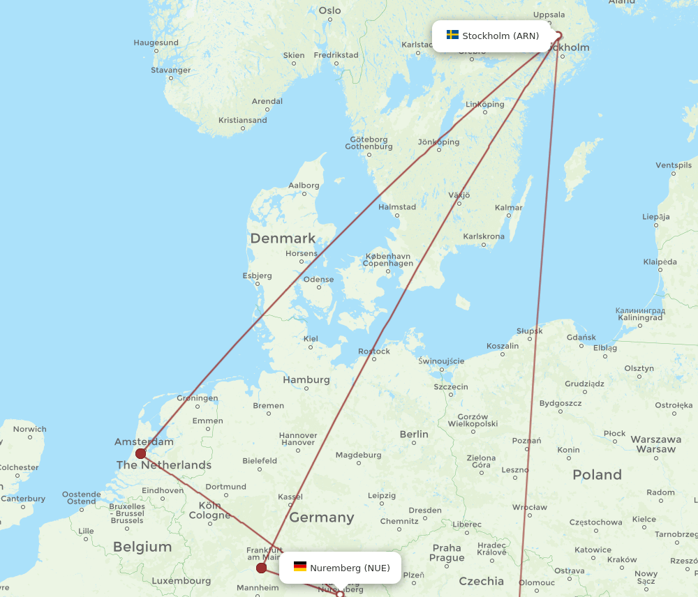 ARN to NUE flights and routes map