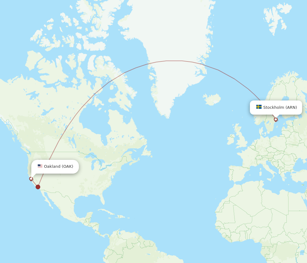 ARN to OAK flights and routes map