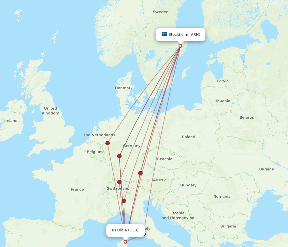 ARN-OLB flight routes