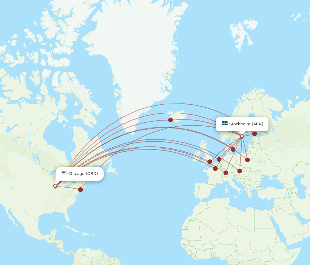 ARN to ORD flights and routes map