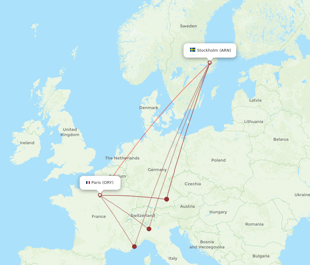 ARN to ORY flights and routes map