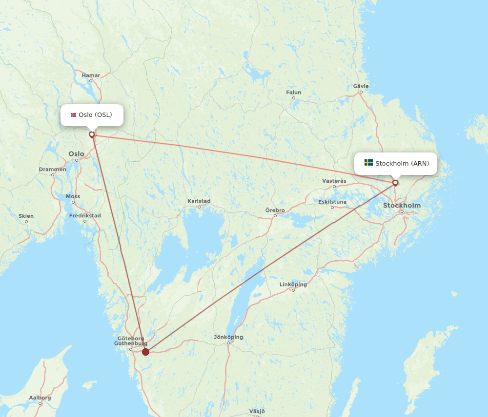 Stockholm - Oslo route map and flight paths
