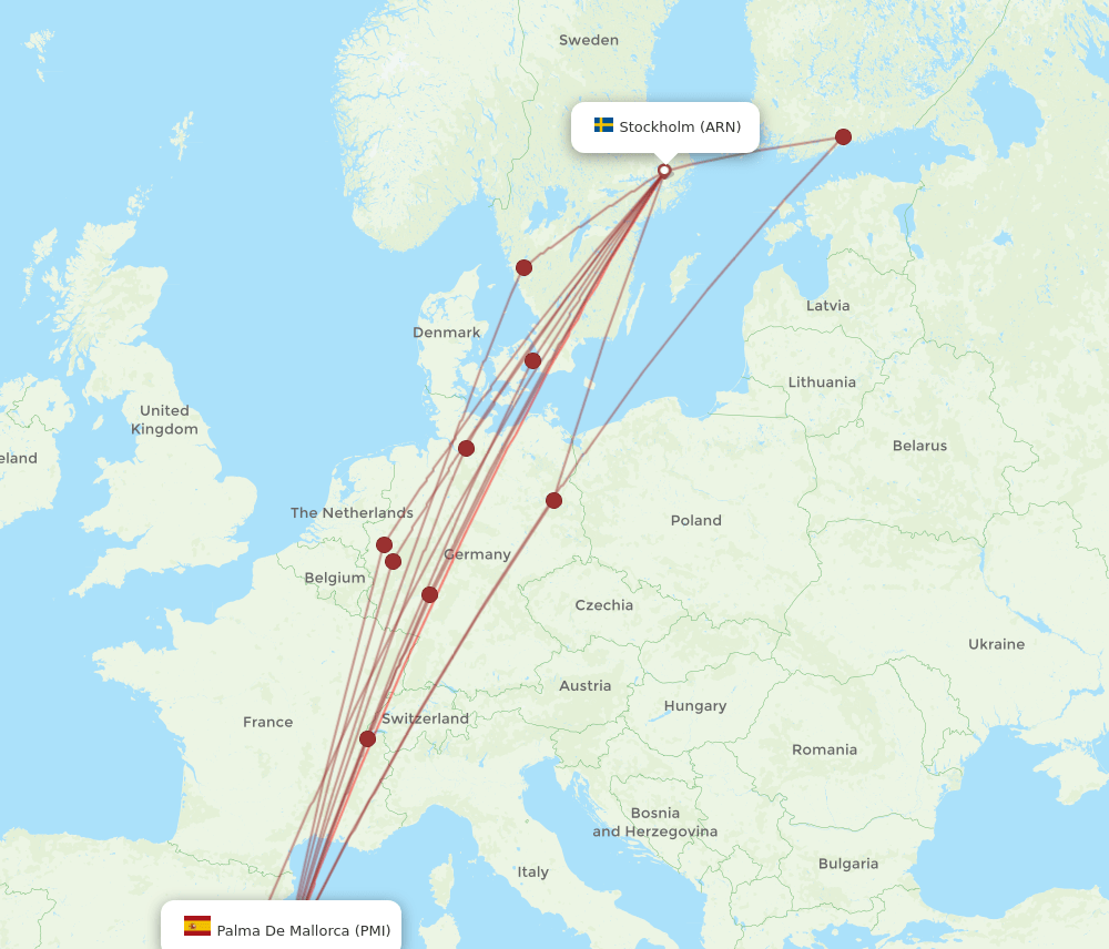 ARN to PMI flights and routes map