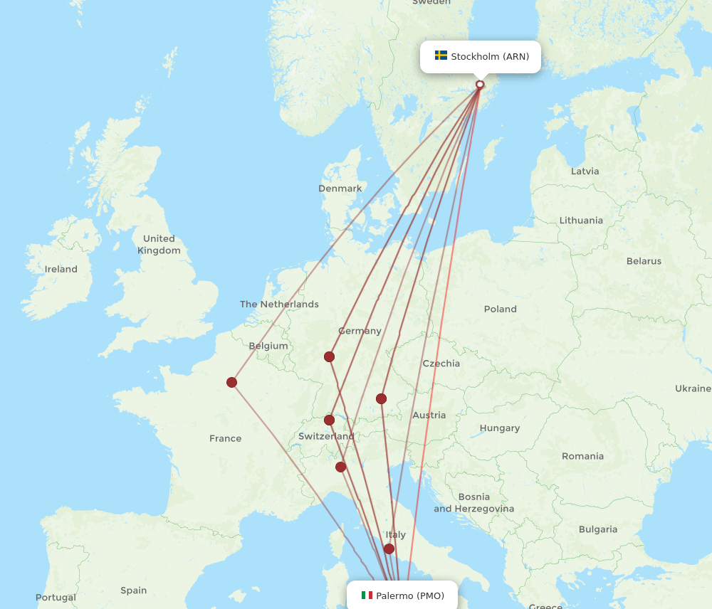 ARN-PMO flight routes