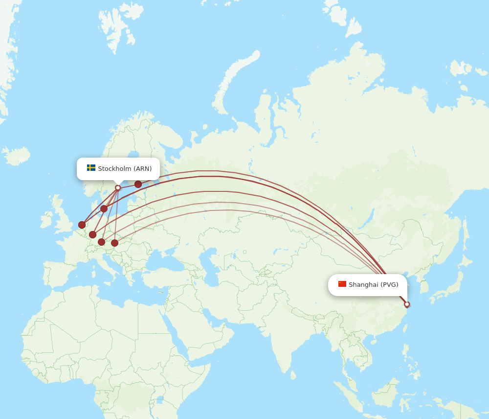 ARN-PVG flight routes