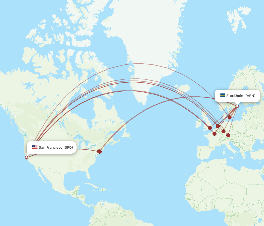 ARN-SFO flight routes