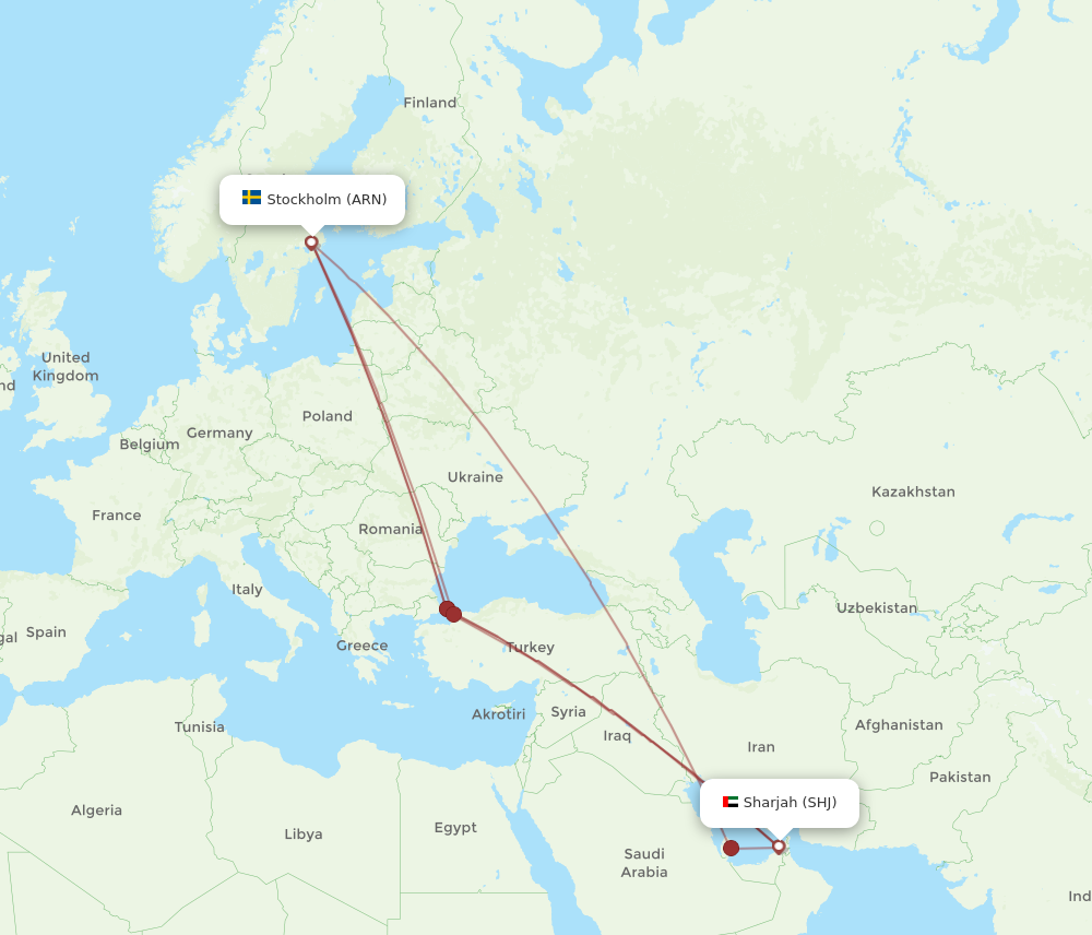 ARN to SHJ flights and routes map