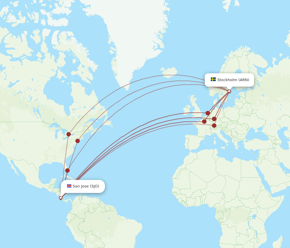 ARN-SJO flight routes