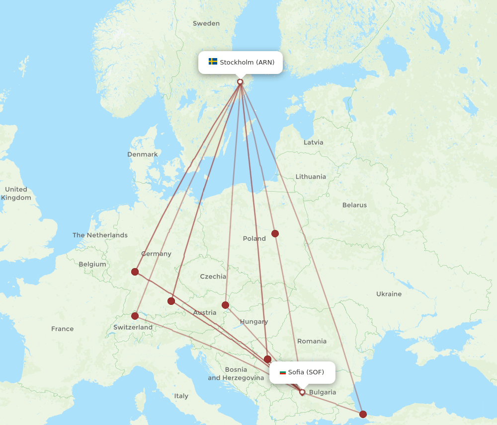 ARN to SOF flights and routes map