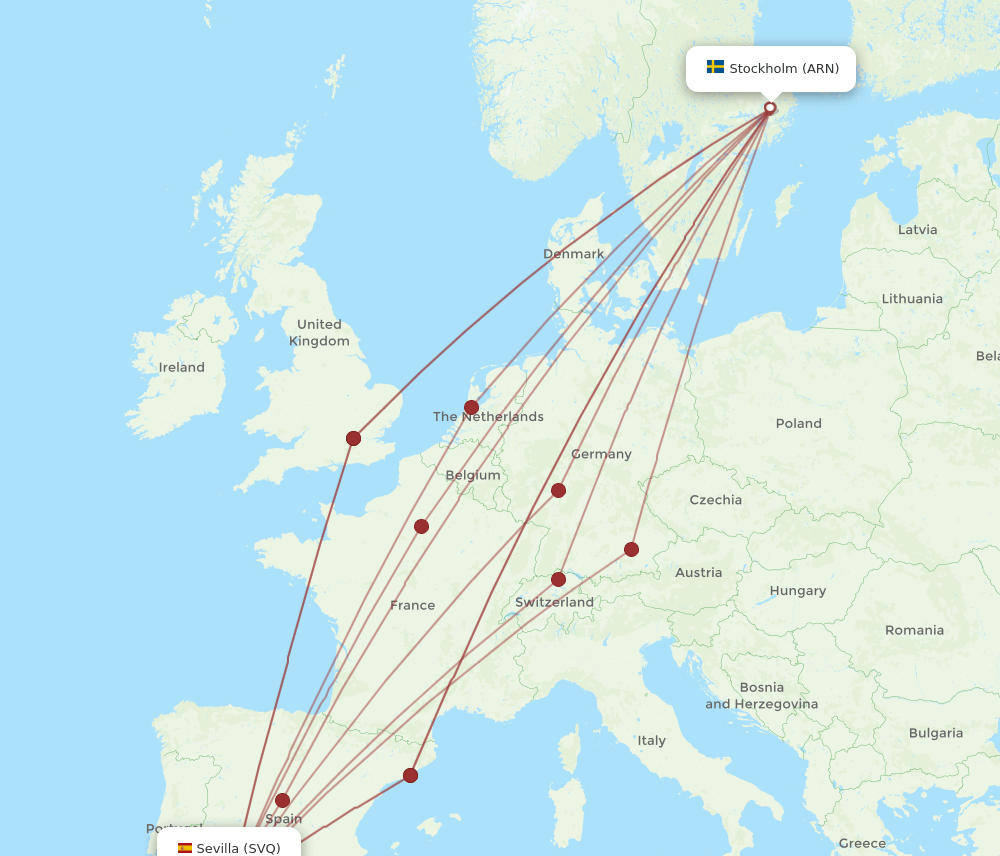 ARN to SVQ flights and routes map