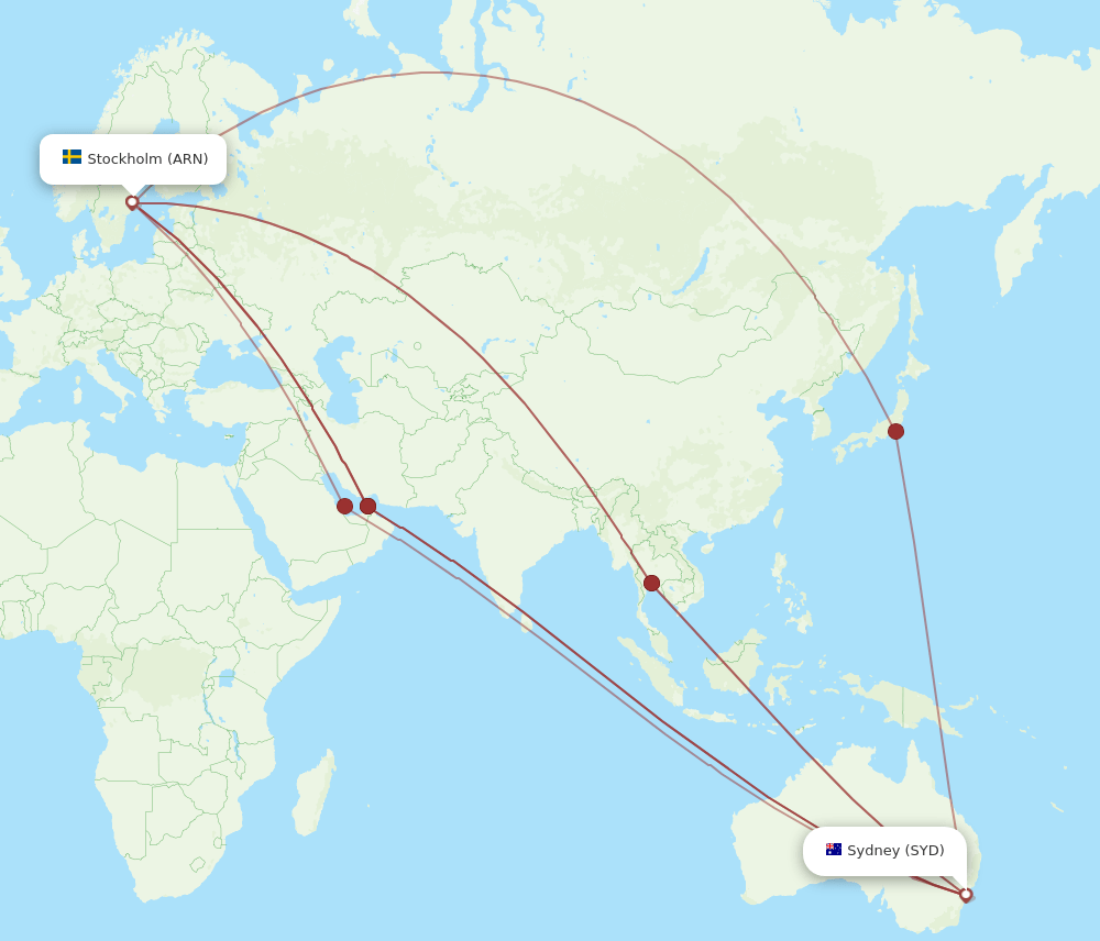 ARN-SYD flight routes