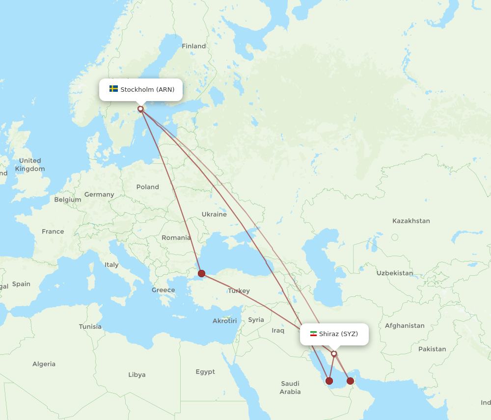 ARN to SYZ flights and routes map