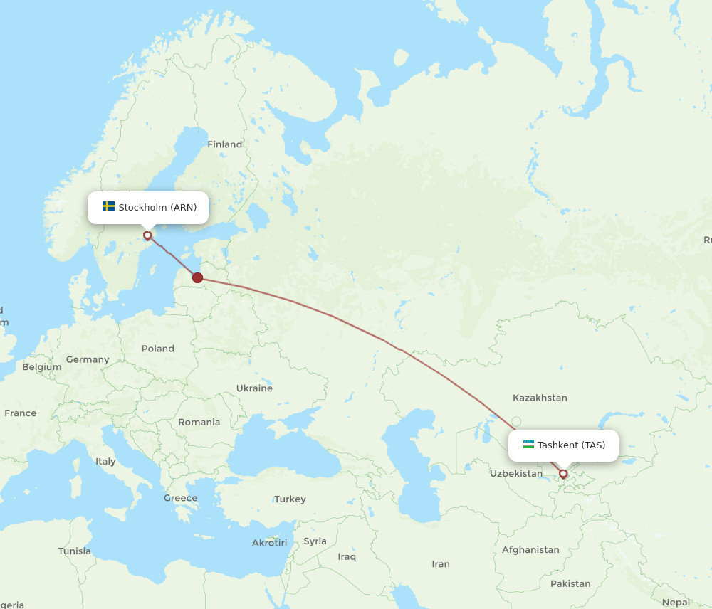 ARN to TAS flights and routes map
