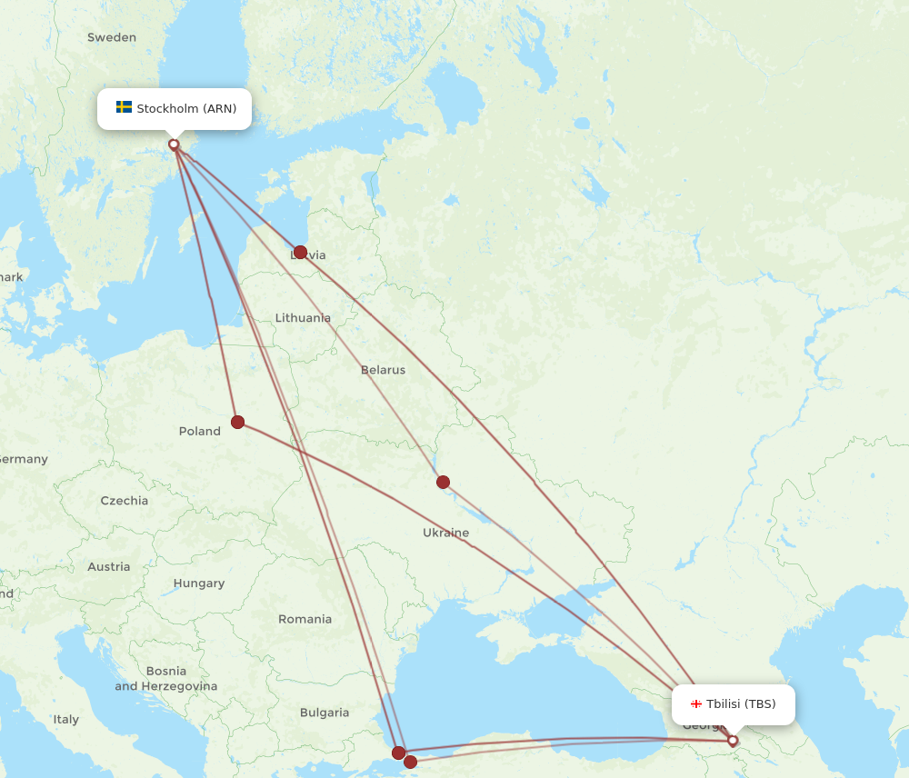 ARN to TBS flights and routes map