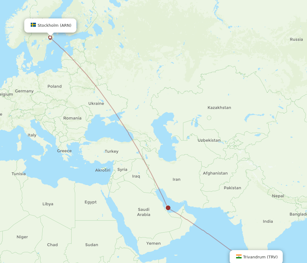ARN to TRV flights and routes map