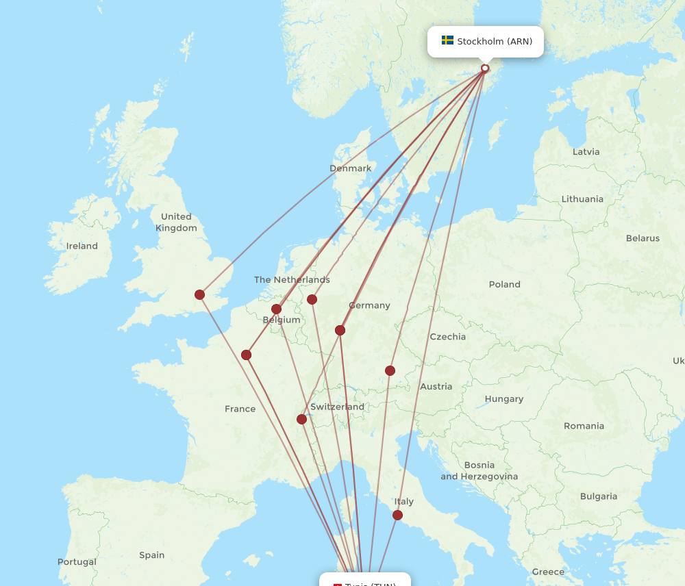ARN to TUN flights and routes map