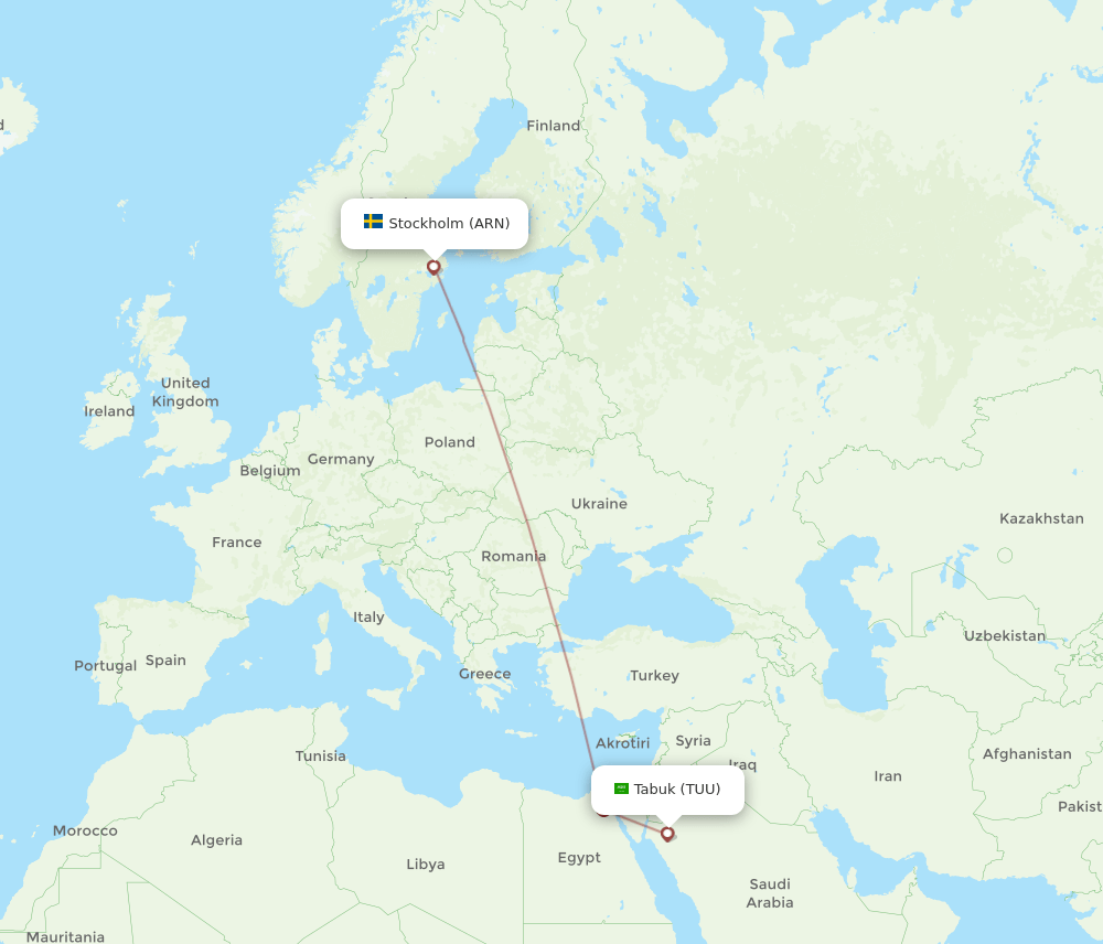 TUU to ARN flights and routes map