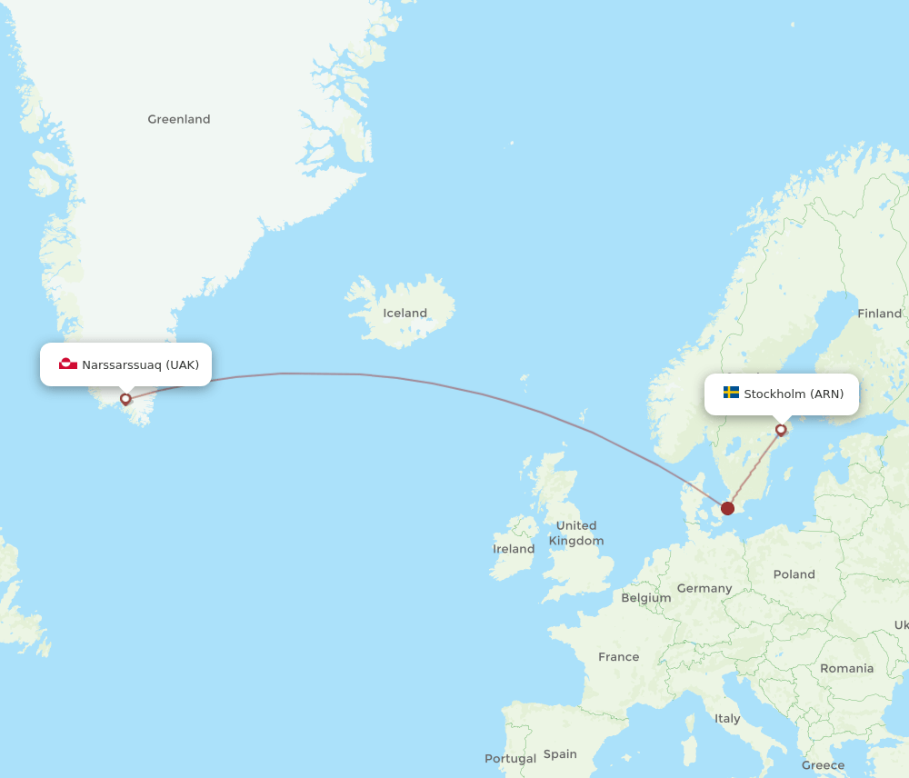 ARN to UAK flights and routes map