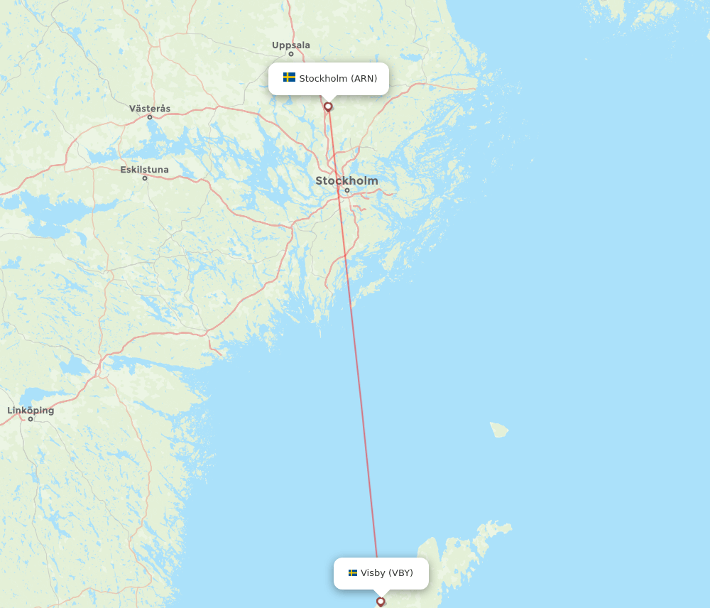 Stockholm - Visby route map and flight paths